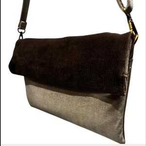 Anthropologie Tan/Brown Velvet fold over 3 in 1 crossbody bag